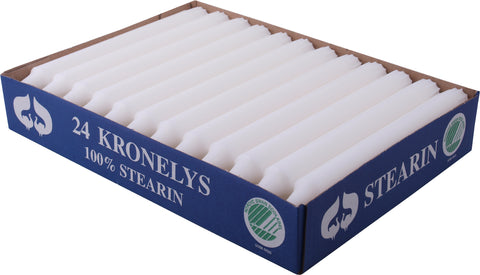 8 Inch White EU Made Stearin Dinner Candles With Self Fitting Base (24 Candles)