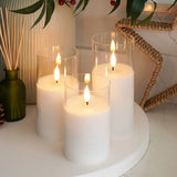 Hurricane Clear Glass Battery Real Wax Authentic Flame LED Candles x 12