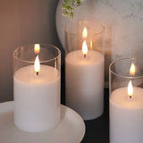 Hurricane Clear Glass Battery Real Wax Authentic Flame LED Candles x 12
