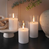 Hurricane Clear Glass Battery Real Wax Authentic Flame LED Candles x 12