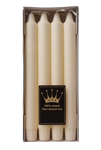 8 Inch Ivory EU Made Stearin Dinner Candles With Self Fitting Base (30 Candles)