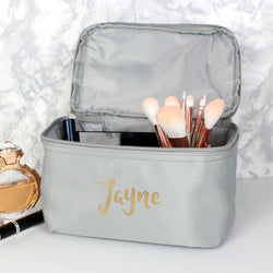 Personalised Gold Name Grey Vanity Bag (Approx 7 Day Delivery Time)
