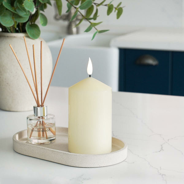 Ivory Battery Real Wax Authentic Flame LED Pillar Candles x 12