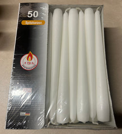 10 Inch White EU Made Tapered Dinner Candles 50 PACK ONLY £15 EX VAT