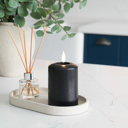 Black Battery Real Wax Authentic Flame LED Pillar Candles x 12