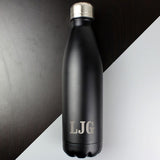 Personalised Initials Black Metal Insulated Drinks Bottle (Approx 7 Day Delivery Time)