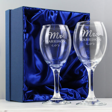 Personalised Mr & Mrs Wine Glass Set (Approx 7 Day Delivery Time)