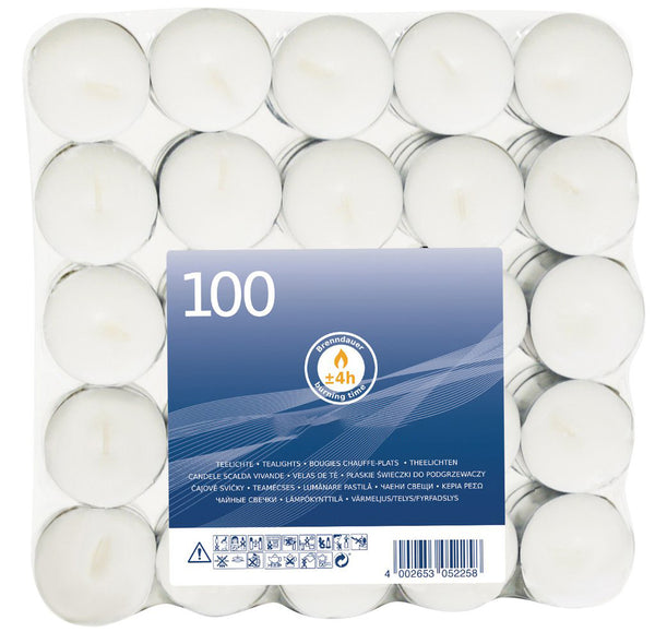 4 hour burn tea lights 100 pack