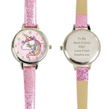 Personalised Unicorn with Pink Glitter Strap Girls Watch (Approx 7 Day Delivery Time)
