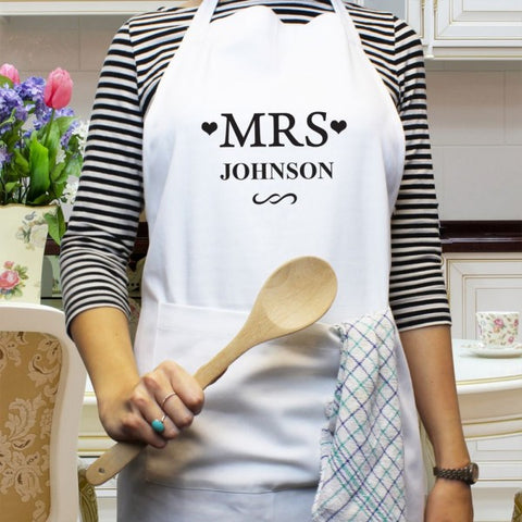 Personalised Mrs White Apron (Approx 7 Day Delivery Time)